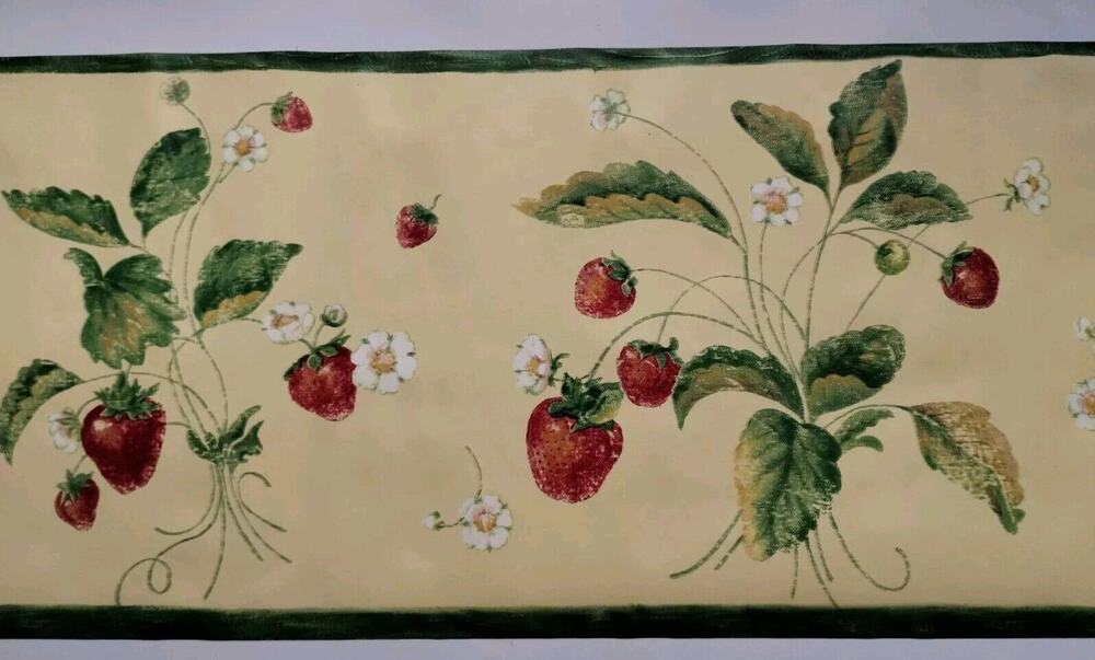 York Decorative Wall Border - Strawberries - Yellow - Green 5 yds - Pre-pasted